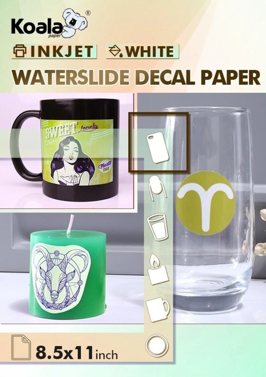 Koala White Waterslide Decal Paper 8.5" x 11" 5 Sheets for Inkjet Printers